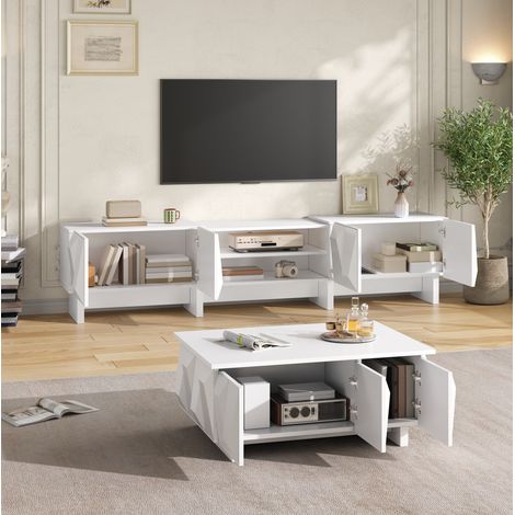 Set mobile TV e tavolino 180x34x44,5 cm in truciolare bianco FloraGrace (1/5)