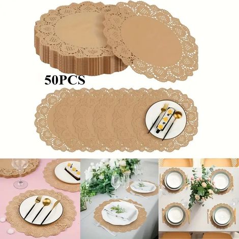 Doilies Rondes en Papier pour Dentelle(Paquet de 100)Napperons en Papier décoratif en Vrac pour présentoirs à Desserts et pâtisseries，Brun,6.5 Pouces