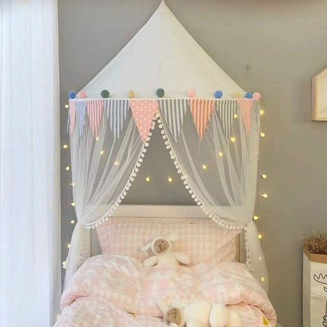 Ciel de Lit Enfant/Dôme Coton, Moustiquaire, pour Lecture Intérieure, Chambre, Tente de Jeu Princesse pour Enfants, Parfait comme Décoration de Chambre d'Enfant, 145 x 250 cm (1/5)
