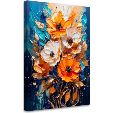 Wandbild modern Blumen Aquarell Orange 40x60 cm
