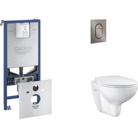 Grohe Rapid SLX - Set Vorwandelement, WC mit Softclose-Sitz und Arena Cosmopolitan S-Betätigungsplatte, Hard Graphite gebürstet SANI11BB5103 (1/5)