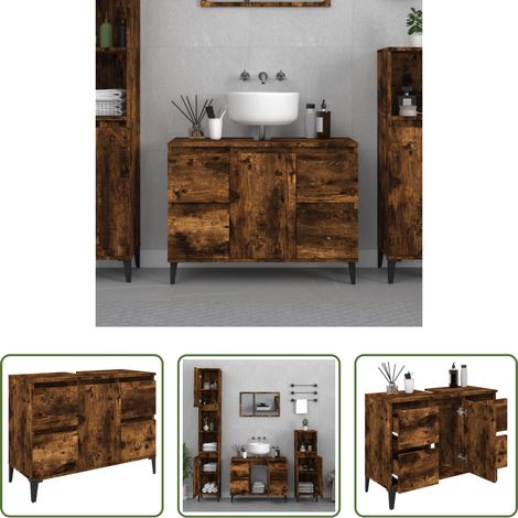 Holzwerkstoff -  Waschbeckenunterschrank Räuchereiche 80x33x60 cm Holzwerkstoff