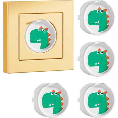 Lot de 4 cache-prises de type F avec dinosaure,décoratif, empêche le contact des enfants, protection de prise de courant (4 dinosaures blancs) (1/5)