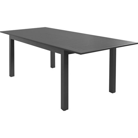 Ausziehtisch "Cube" aus Aluminium-Lamellen für den Außeneinsatz im Garten und auf der Veranda -Tisch 150-210 + 6 Sedie / Anthrazit