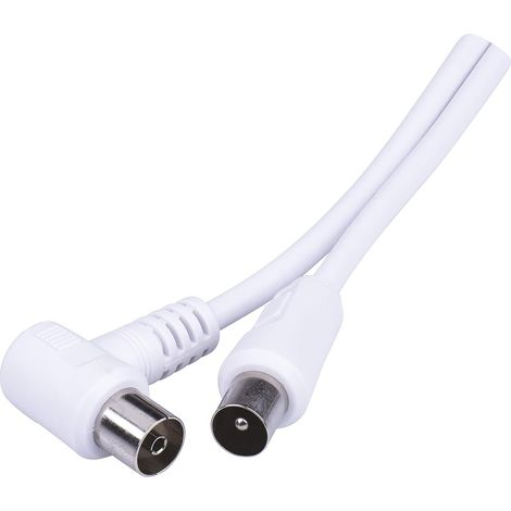Câble Coaxial Antenne 15m - Double Blindage - Connecteur IEC Droit Et Coudé 90° - Pour Télévision Numérique Et Satellite - Blanc (1/5)
