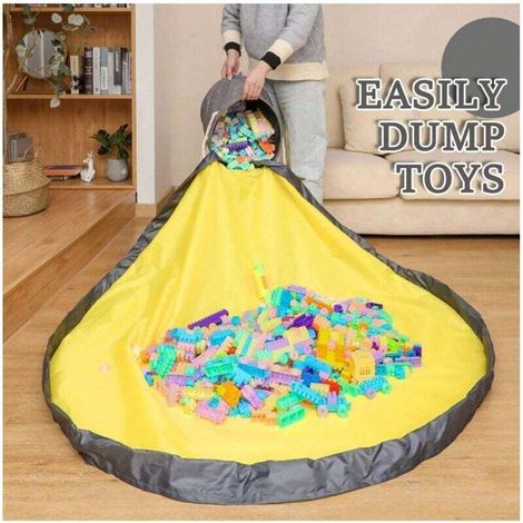 Panier de rangement pour jouets, pliable et avec tapis de jeu pour enfants, seau de rangement pour jouets avec cordon de serrage, peut rapidement organiser et ranger les jouets des enfants (1/4)