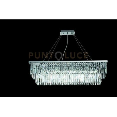 SOSPENSIONE DAIQUIRI GRANDE 8 LUCI ATTACCO E14 L.100CM CROMO E CRISTALLO