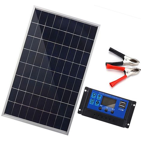 Kit Panneau Solaire Photovoltaïque 12V Chargeur Batterie Polyvalent IP65 Étanche avec Régulateur 100A (1/4)