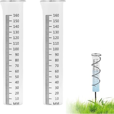 Lot de 2 pluviomètres en verre de rechange résistant au gel pour les mesures de 1 à 160 mm, pluviomètres en verre, jauge de pluie, en forme d'entonnoir pour affichage de l'eau de jardin en (1/5)
