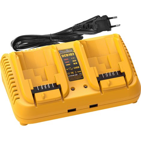 Chargeur de batterie de remplacement pour chargeur de batterie Dewalt 20V Max, compatible avec les batteries Li-ion Dewalt 12V/20V (jaune, chargeur à 2 ports) (1/5)