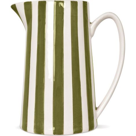 Vase à rayures kaki et blanches en céramique – Dimensions H21.3 x D17.8 cm – Contenance 1 litre pour décoration intérieure – Opjet (1/4)