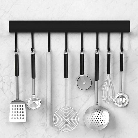 Barre de Cuisine,Porte Casserole Mural Cuisine Mural pour Suspendre Les Ustensiles de Cuisine,Barre à Accrocher des Rail Support 40cm avec 8 Crochets (1/4)