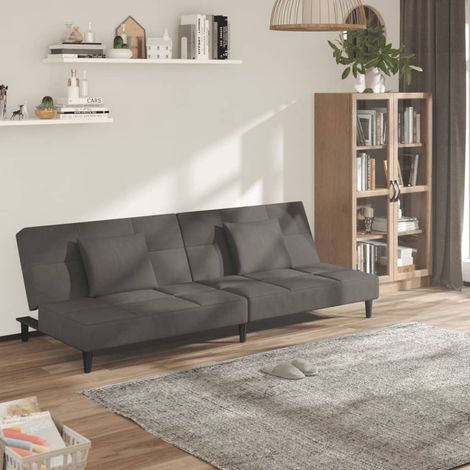 Canapé-Lit,Lit de jour,Lit de repos à 2 places avec deux oreillers Gris foncé Velours 914348 (1/5)