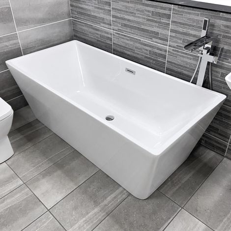 Square Freestanding Bath Tub 1600mm x 750mm Modern Style White Acrylic Giovanna (1/4)