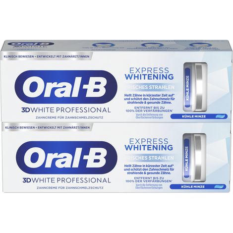 Multipack 12x Oral-B 3D White Professional Express Whitening Zahnpasta Frisches Strahlen, Kühle Minze, 2x75ml