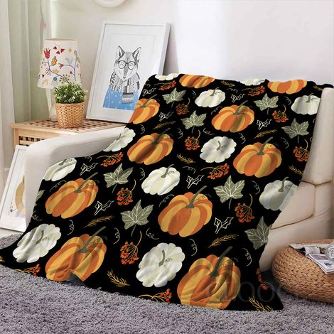 Couverture d'Halloween - Couverture en flanelle à motif 3D citrouille et fantôme - 127 x 152 cm - Idéale pour canapé, lit ou salon - Style 2 (1/3)