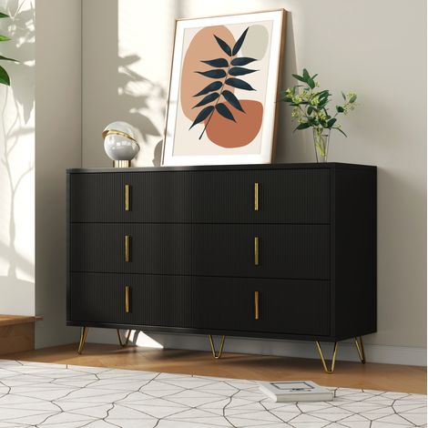 Buffet 120x40x77 cm nero e oro in truciolare con 6 cassetti e design moderno (1/5)