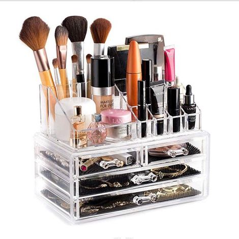 Organisateur de maquillage - Rangement pour cosmétiques et bijoux - 4 tiroirs - Transparent - Acrylique (1/5)
