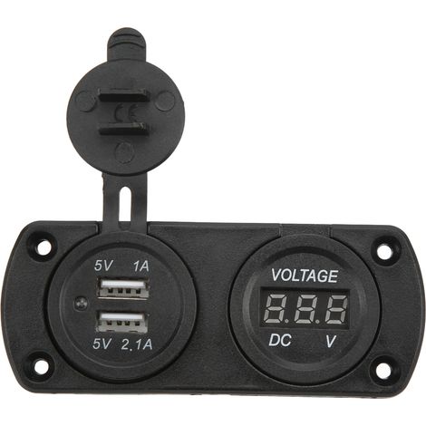 Chargeur de voiture rapide avec voltmètre, double port USB, étanche 12-24 V, sortie 2,1 A, type universel, convient aux motos et aux bateaux. (1/5)