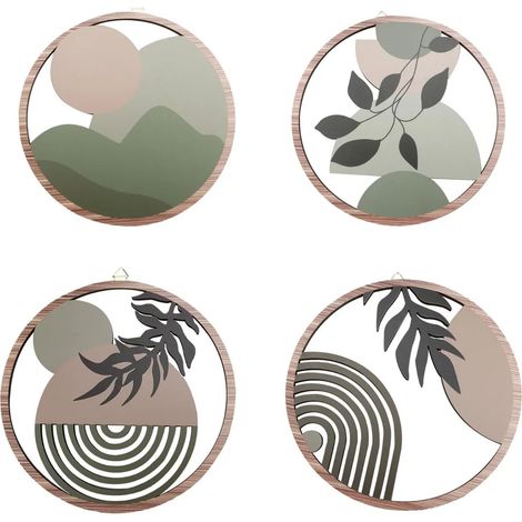 4 pièces de décoration des murs de style bohème, décoration des murs ronds en bois végétal (impression haute définition), idéal pour la décoration des murs du salon, la décoration de la chambre et de (1/5)