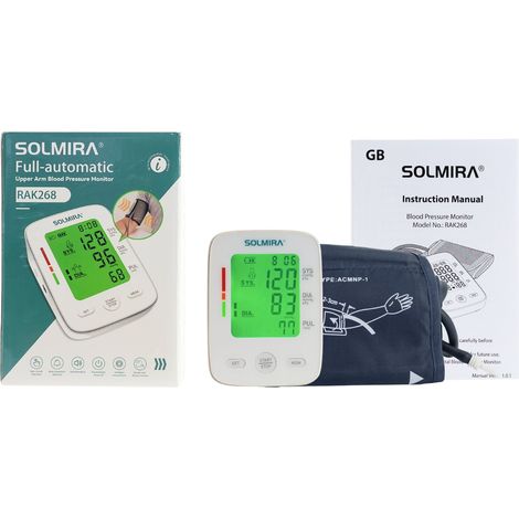 Digitales Oberarm-Blutdruckmessgerät, 2 Benutzer, 99 Messungen, Weiß, 10 x 6 x 13 cm, Solmira