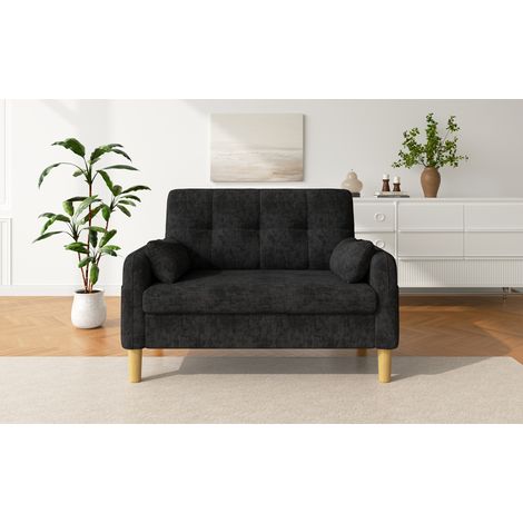 Canapé 2 places en chenille gris avec 2 coussins, dossier haut et rangement latéral (1/5)