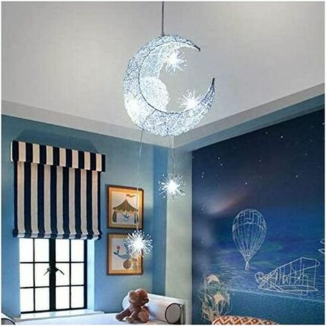 Lustre suspendu à LED lampe de plafond créative en forme lune d'étoile et fée pour chambre d'enfant salon ou maison (1/4)
