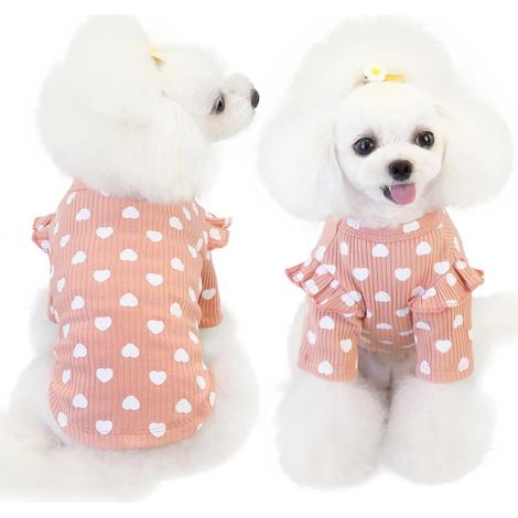 Vestiti per cani di piccola taglia con stampa a cuore - Maglietta per cani - Primavera ed estate - Vestiti per chihuahua - Maniche lunghe e volant - Abbigliamento - Rosa-S (1/5)