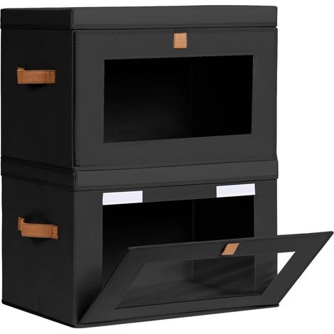 Boîte de Rangement avec Couvercle - Lot de 4 Caisse de Rangement en Tissu, 42 x 30 x 28 cm, Adaptés aux Meubles Cubiques, Pliables, Vêtements, Placard, Chambre, Chambre D'enfant, Noir (1/5)