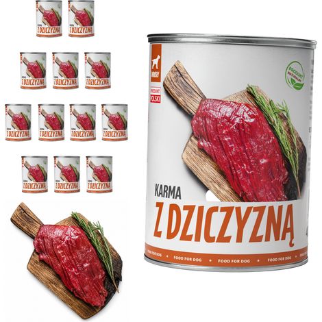 Cibo umido per cani TufTuf al gusto cervo, lattina da 12x400g, carne in scatola.
