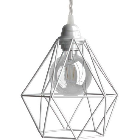 creative cables - Lampada a sospensione Made in Italy completa di cavo tessile, paralume gabbia Diamond e finiture in metallo