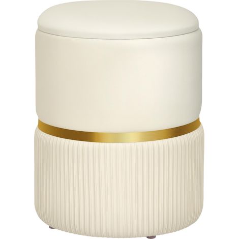 Pouf tabouret repose-pied coffre de rangement en velours côtelé 36 x 36 x 44 cm pour salon chambre beige