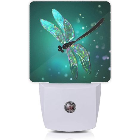 Veilleuse LED avec capteur crépusculaire, libellule verte fantaisie, à brancher pour chambre ou salle de bain, 0,5 W (1/5)