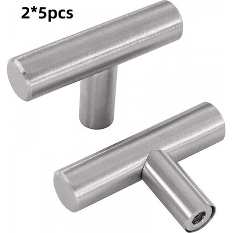 Lot de 10 poignées de porte en acier inoxydable (50 x 12 x 32 mm), poignées de tiroir pour meubles de cuisine (1/5)