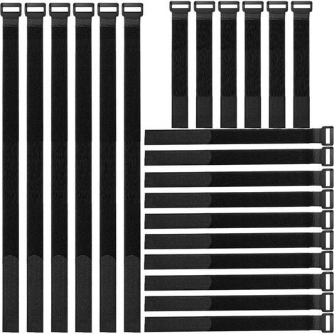 (20/40/60cm) 20pièce Attaches de Câbles Assorties,Serres-Câbles de Fixation Réutilisables en Nylon Réglable avec Crochet et Boucle, pour PC Ordinateur Électronique (Noir) (1/5)