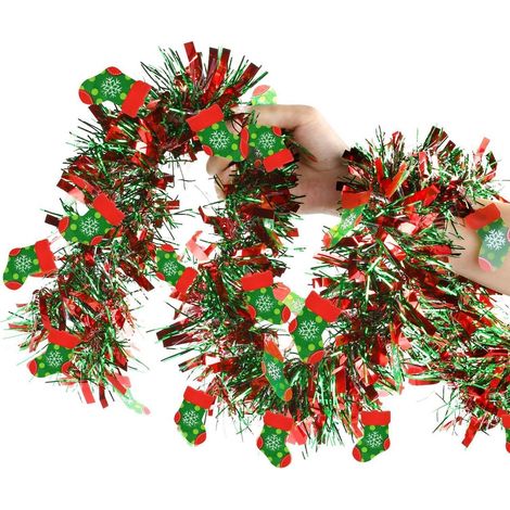 Weihnachtsgirlande Lametta Rot Grün mit Strümpfen 2M für Baum Deko
