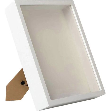 Boîte vitrine en bois, cadre vitrine profond, 21,9 cm x 27 cm, blanc (1/5)