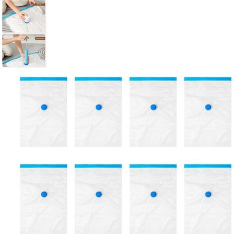Set di 8 sacchetti per riporre piumoni, sacchetti sottovuoto per uso domestico, 80 x 100 cm, materiale compresso, impermeabili per i viaggi, sacchetti a compressione (1/5)