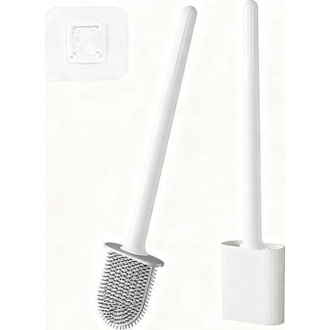 Brosse WC Silicone Plate avec Support - Nettoyage Profond Flexible, Brosse Toilettes Suspendue sans Percer avec Base Anti-Goutte Séchage Rapide, Accessoire Salle de Bain Gain de Place (Blanc Lunaire) (1/5)