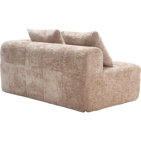 Divano a 2 posti in ciniglia beige, senza montaggio, con cuscino e tasche laterali, 158 x 90 x 60 cm (1/5)