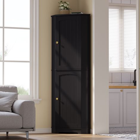 Meuble d’angle de rangement 42 x 42 x 166 cm, 2 portes, étagères réglables, MDF, pour cuisine - noir (1/5)