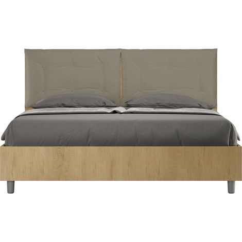 Letto Matrimoniale 160x200 cm con Rete Struttura Quercia con Cuscini in Similpelle Egos Annalisa Cappuccino
