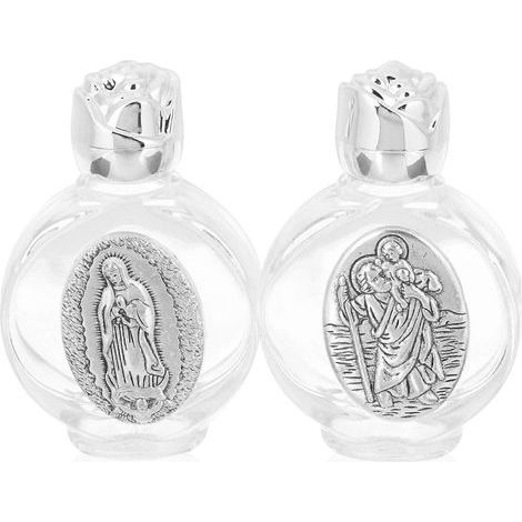 Lot de 2 bouteilles d'eau bénite décoratives en verre pour baptême ou fête, motif aléatoire-6.50X4.30X1.50CM-Silver (1/3)