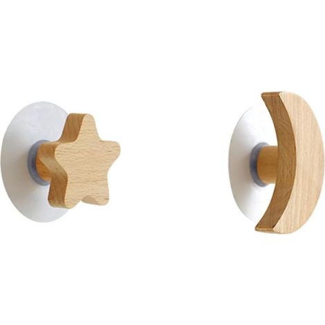 Lot de 2 patères en bois motif lune et étoiles Installation