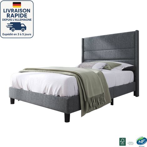 MODFU - Letto per adulti 90x200cm, letto singolo imbottito per bambini, rete a doghe, materasso incluso, lino, grigio (1/5)