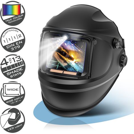 STAHLWERK Casco de soldadura automático 3 en 1 RAPTOR – True Colour, luz LED, oscurecimiento automático DIN 4-13, clase óptica 1/1/1/2, campo visual 116 x 81 mm, pantalla de soldadura, máscara (1/5)