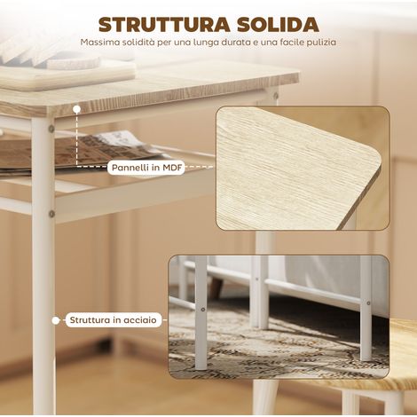 Lot de 2 tabourets de bar blancs en bois + meuble banque design scandinave avec étagère et repose-pieds (1/5)