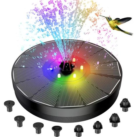 Fontaine flottante solaire avec LED 7V 3W – 7 buses – Jet 30-60 cm – Jardin, bassin et piscine (1/5)