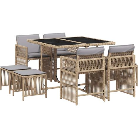 Maison Exclusive - 9-tlg. Garten-Essgruppe mit Kissen Beigemischu
