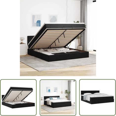 vidaXL Ottoman-Bett mit Matratze Schwarz 160x200 cm Samt (1/5)